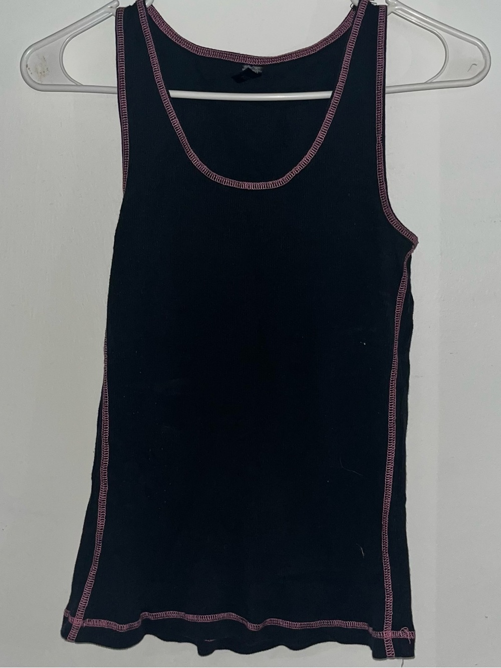 Justice Ribbed Dark Blue Tank with Pink Contrast Trim